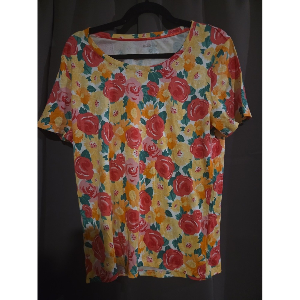 White Stag Women's Large 12-14 Warm Floral T-Shirt Pastel Graphic Tee